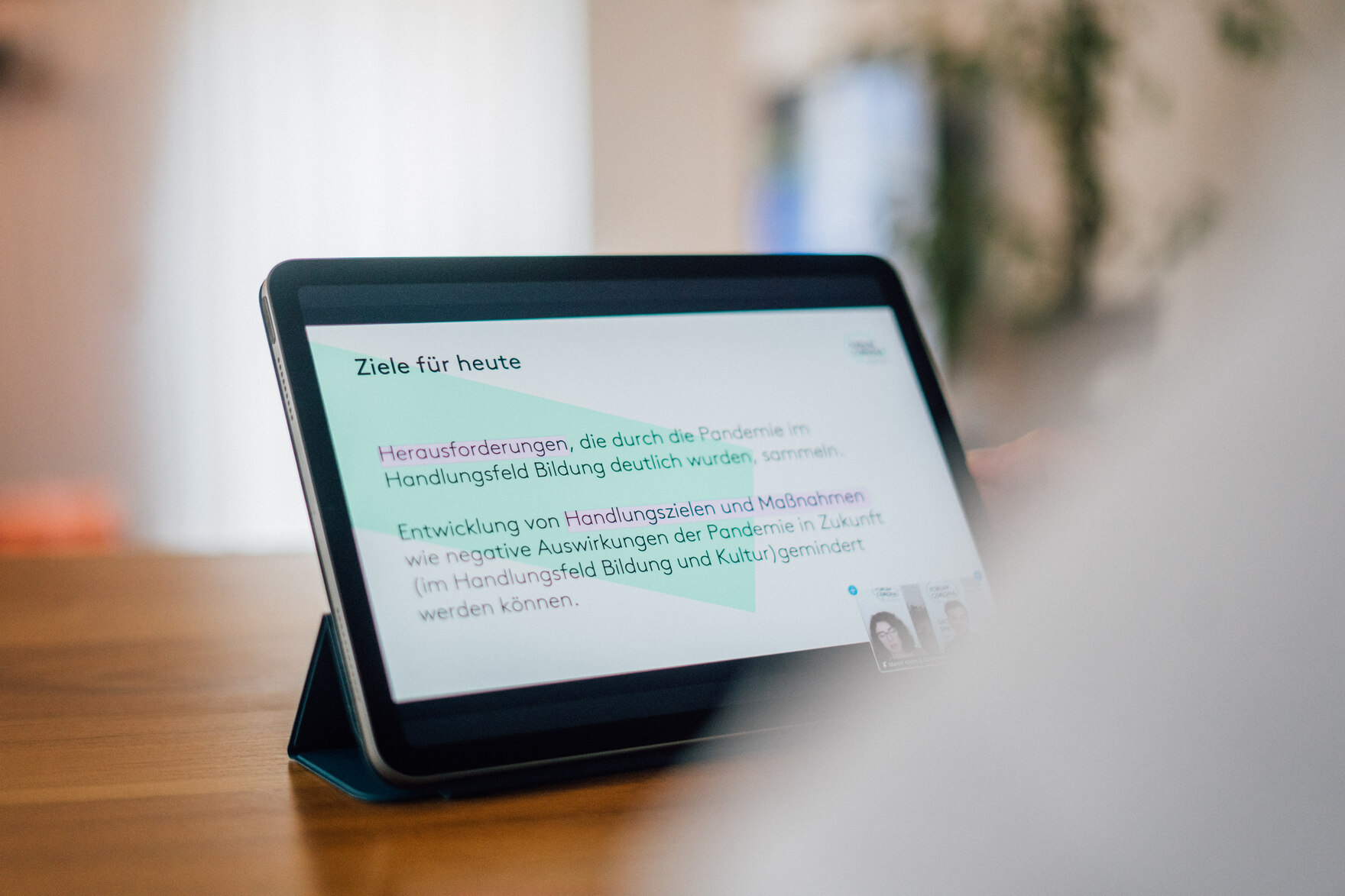 Zielstellung für das »Forum Corona« auf einem IPad