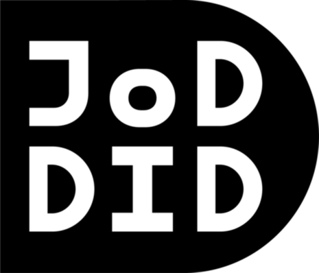Schwarz-weißes Logo: Schwarze, nach rechts abgerundete Fläche mit der weißen Aufschrift „JoD DID“ in zwei Zeilen in klarer geometrischer Schrift.