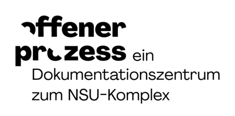 Zu sehen ist das Logo des Dokumentationszentrum. Dieses besteht aus dem Schriftzug "offener prozess"