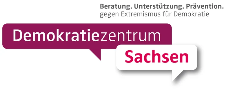 Logo Demokratiezentrum Sachsen. Tagline: Beratung. Unterstützung. Prävention. gegen Extremismus für Demokratie.